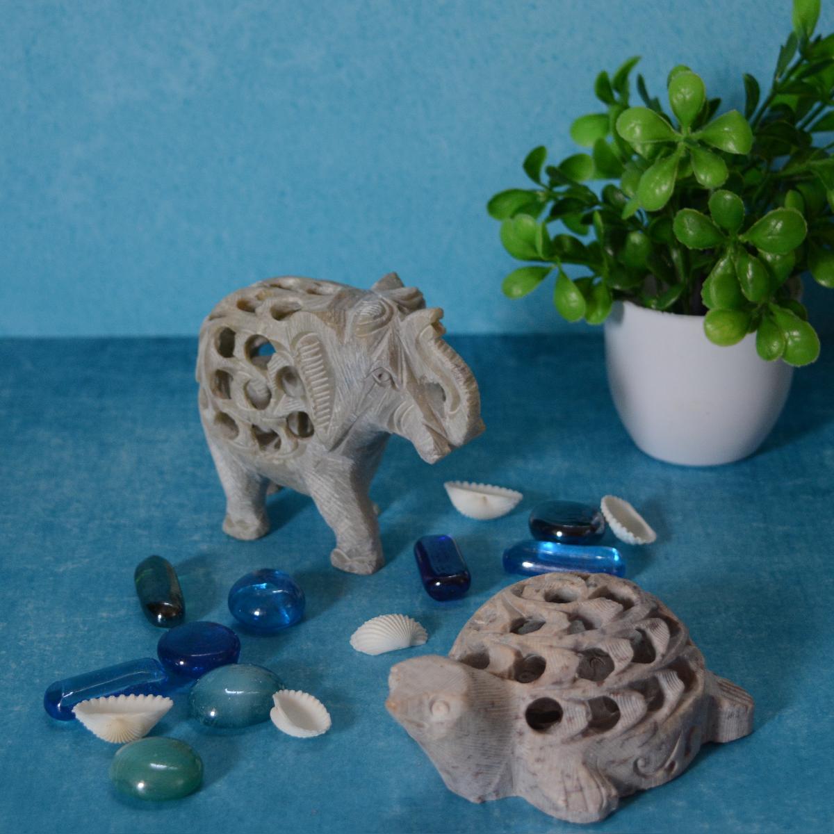 Agra Marble Carved Elephant - Small