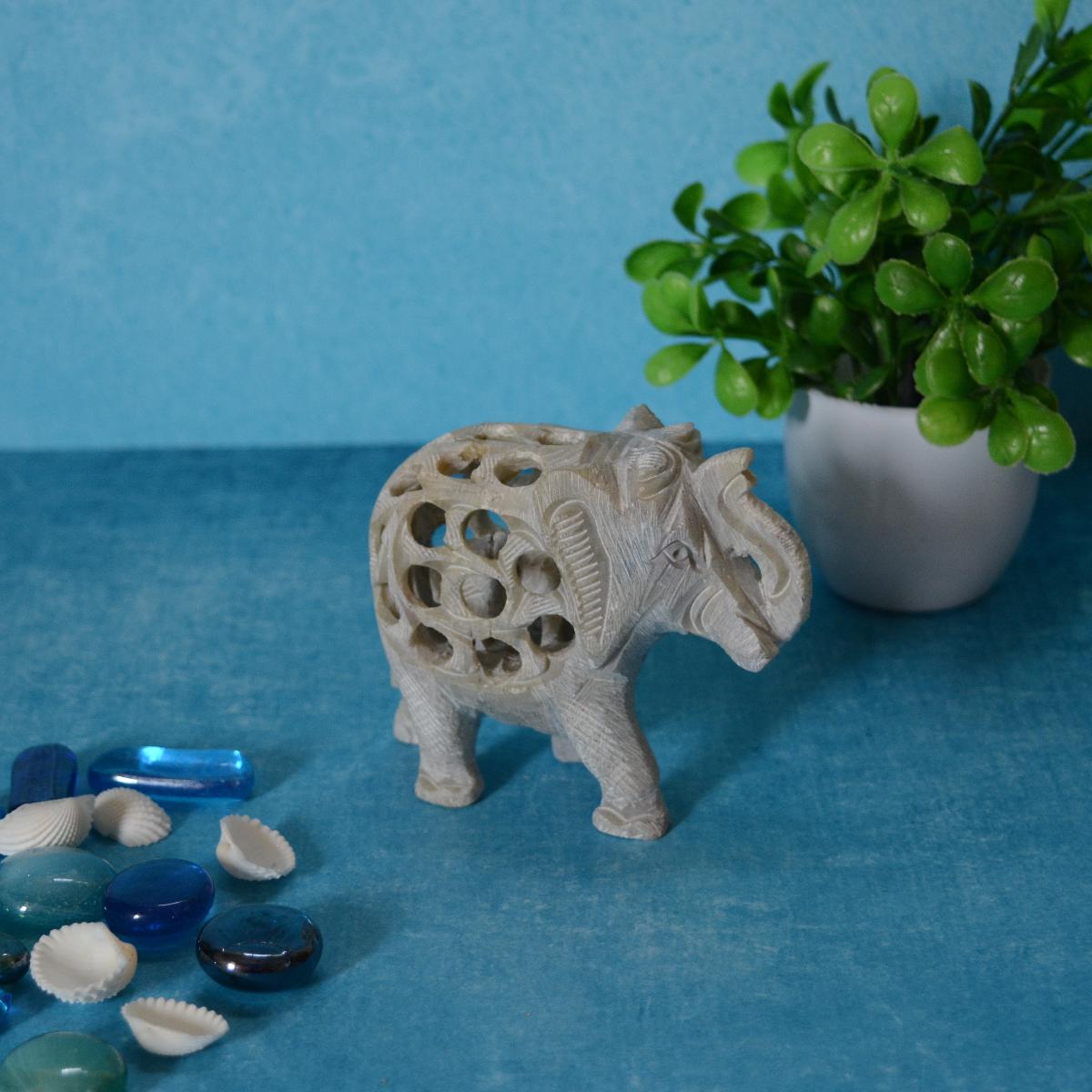 Agra Marble Carved Elephant - Small