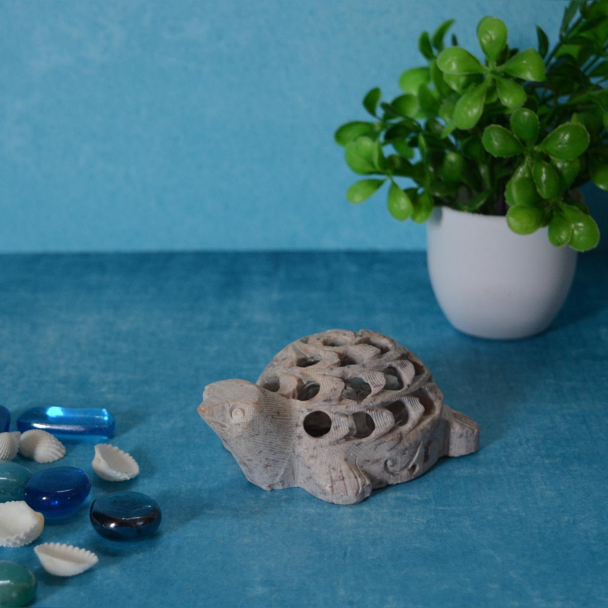 Agra Marble Carved Tortoise - Small