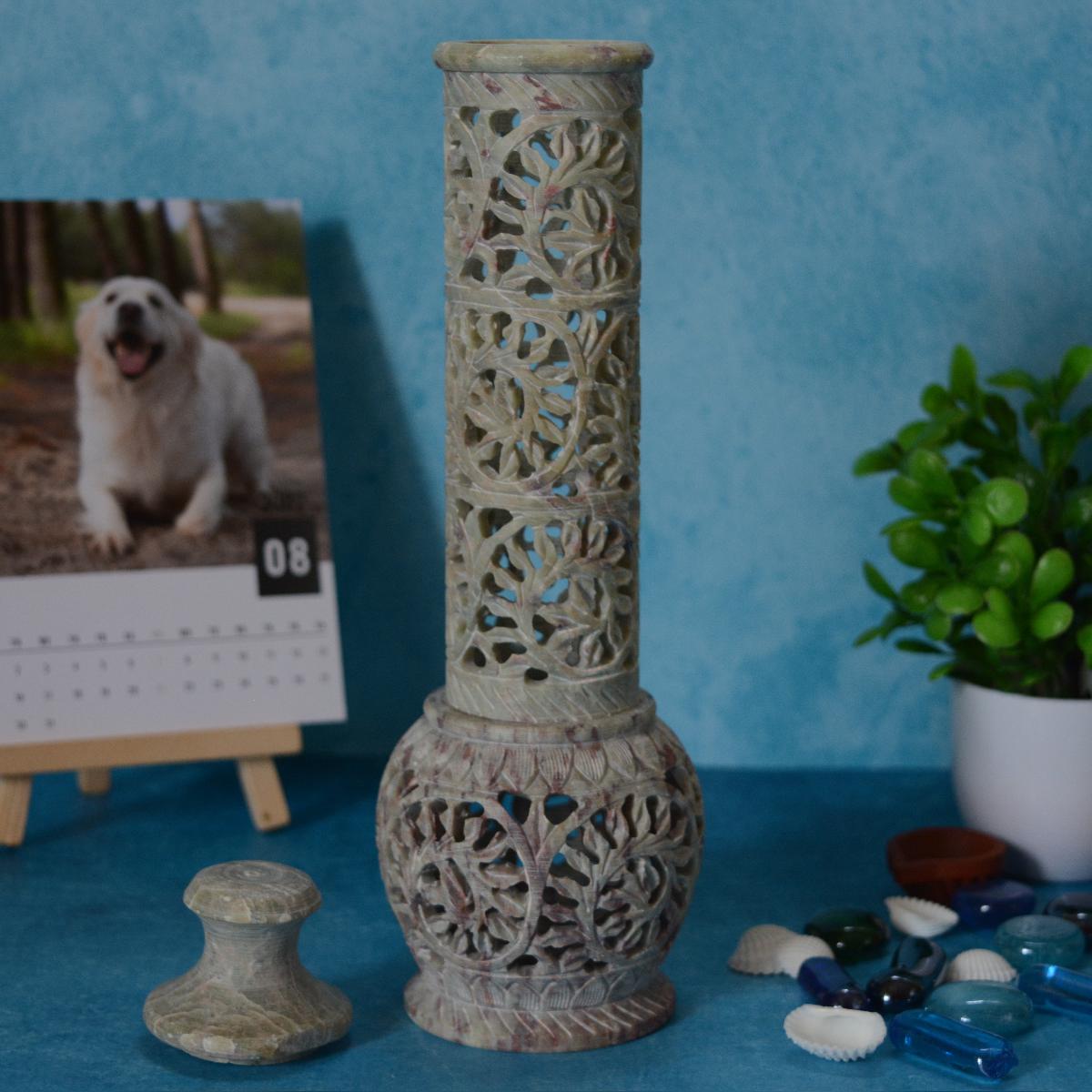 Agra Marble Carved Circular Incense Holder