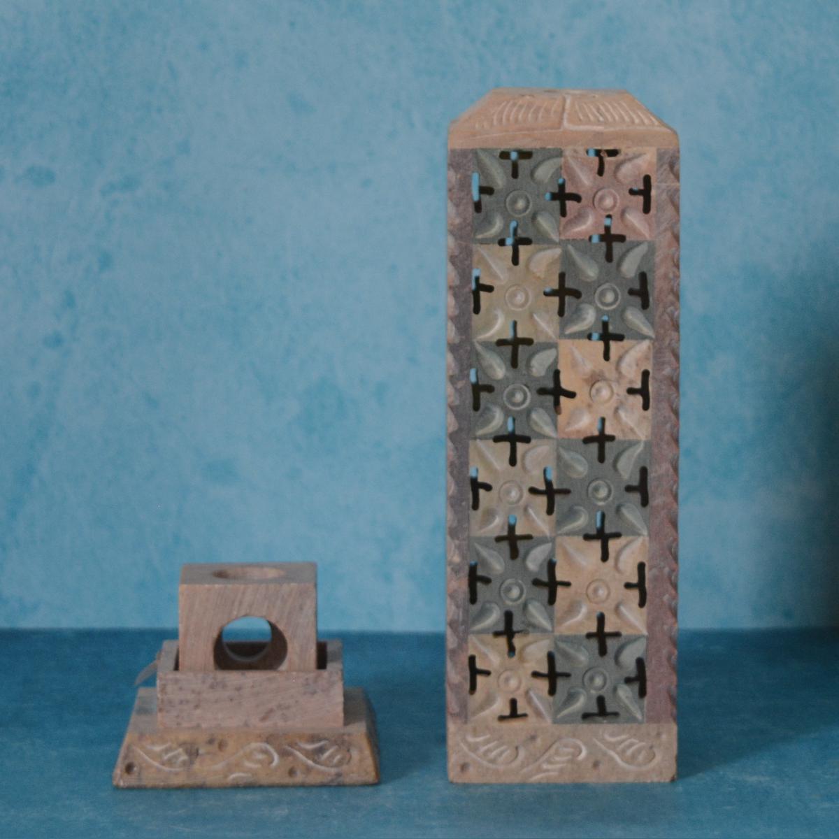 Agra Marble Carved Square Incense Holder