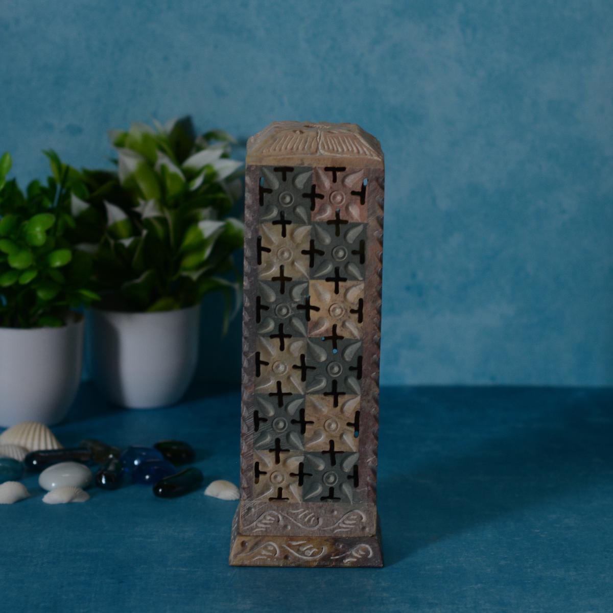 Agra Marble Carved Square Incense Holder
