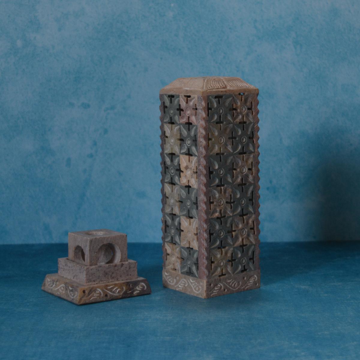 Agra Marble Carved Square Incense Holder