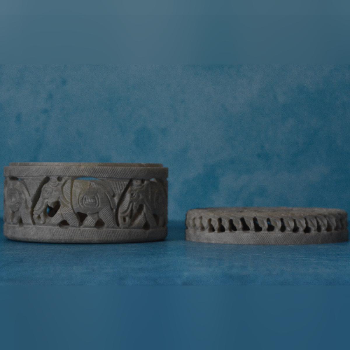 Agra Marble Carved Circular Jewellery Box