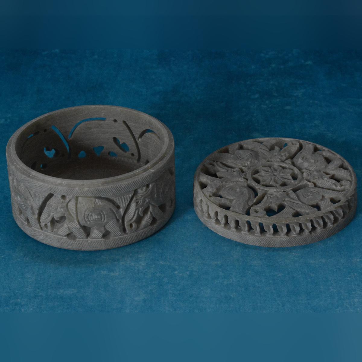 Agra Marble Carved Circular Jewellery Box