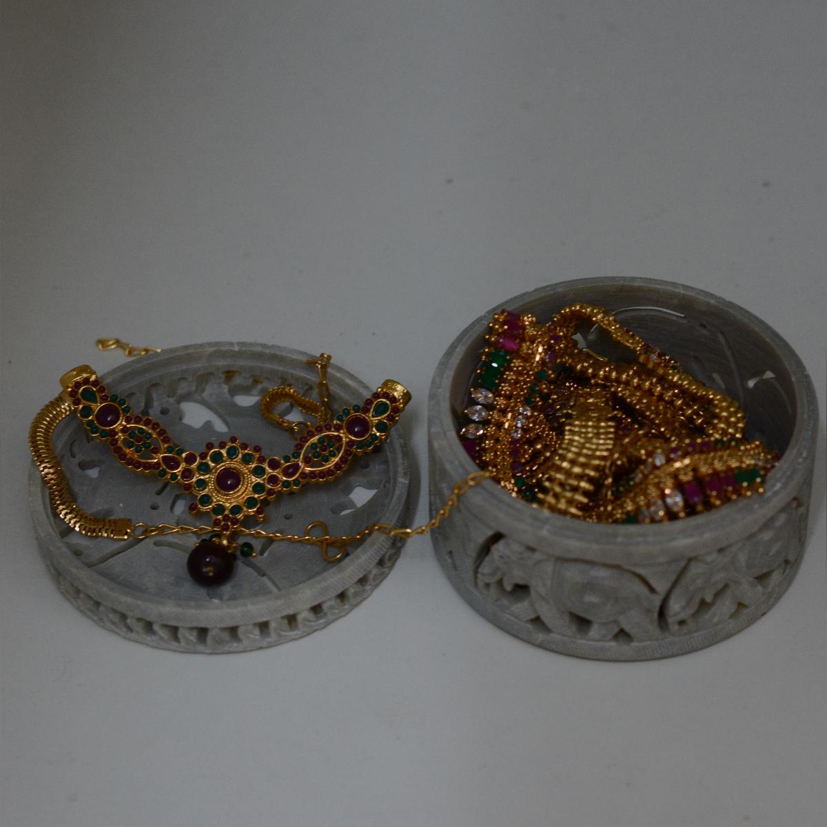 Agra Marble Carved Circular Jewellery Box