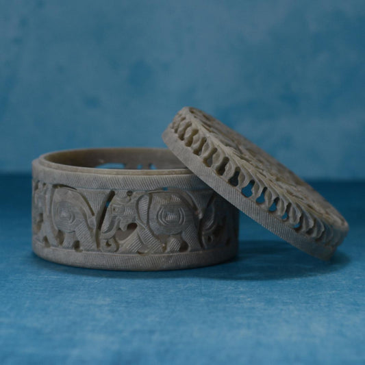 Agra Marble Carved Circular Jewellery Box
