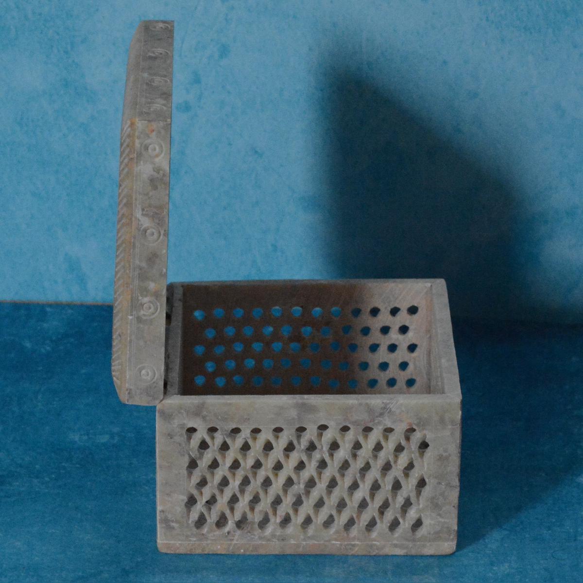 Agra Marble Carved Square Jewellery Box