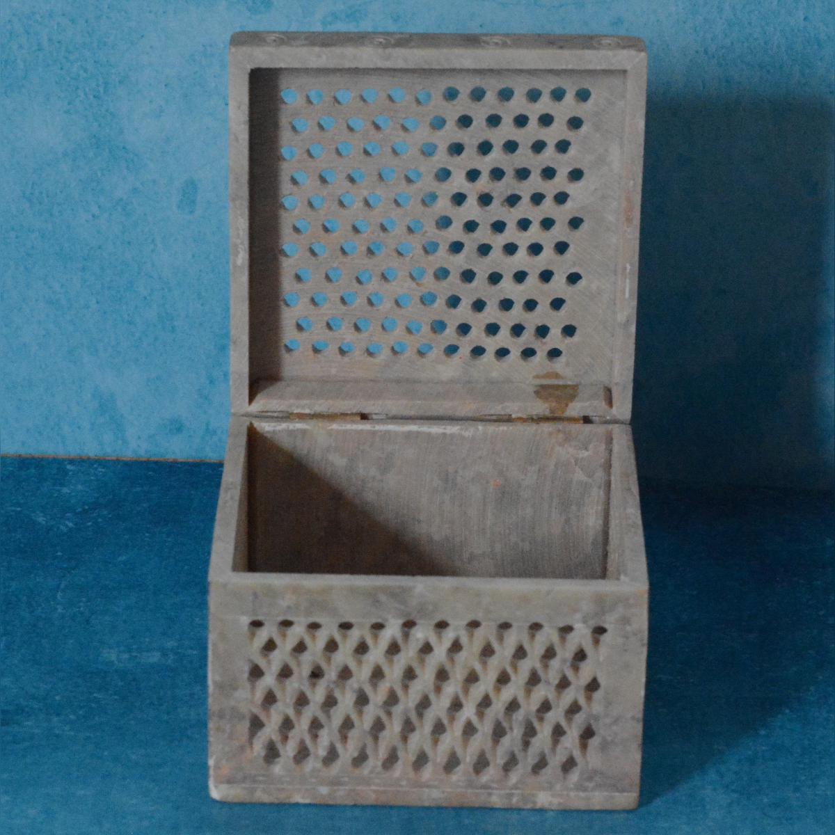 Agra Marble Carved Square Jewellery Box