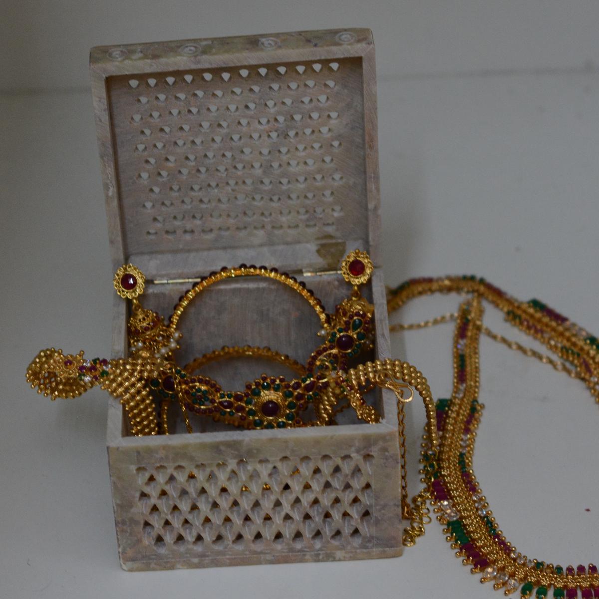 Agra Marble Carved Square Jewellery Box