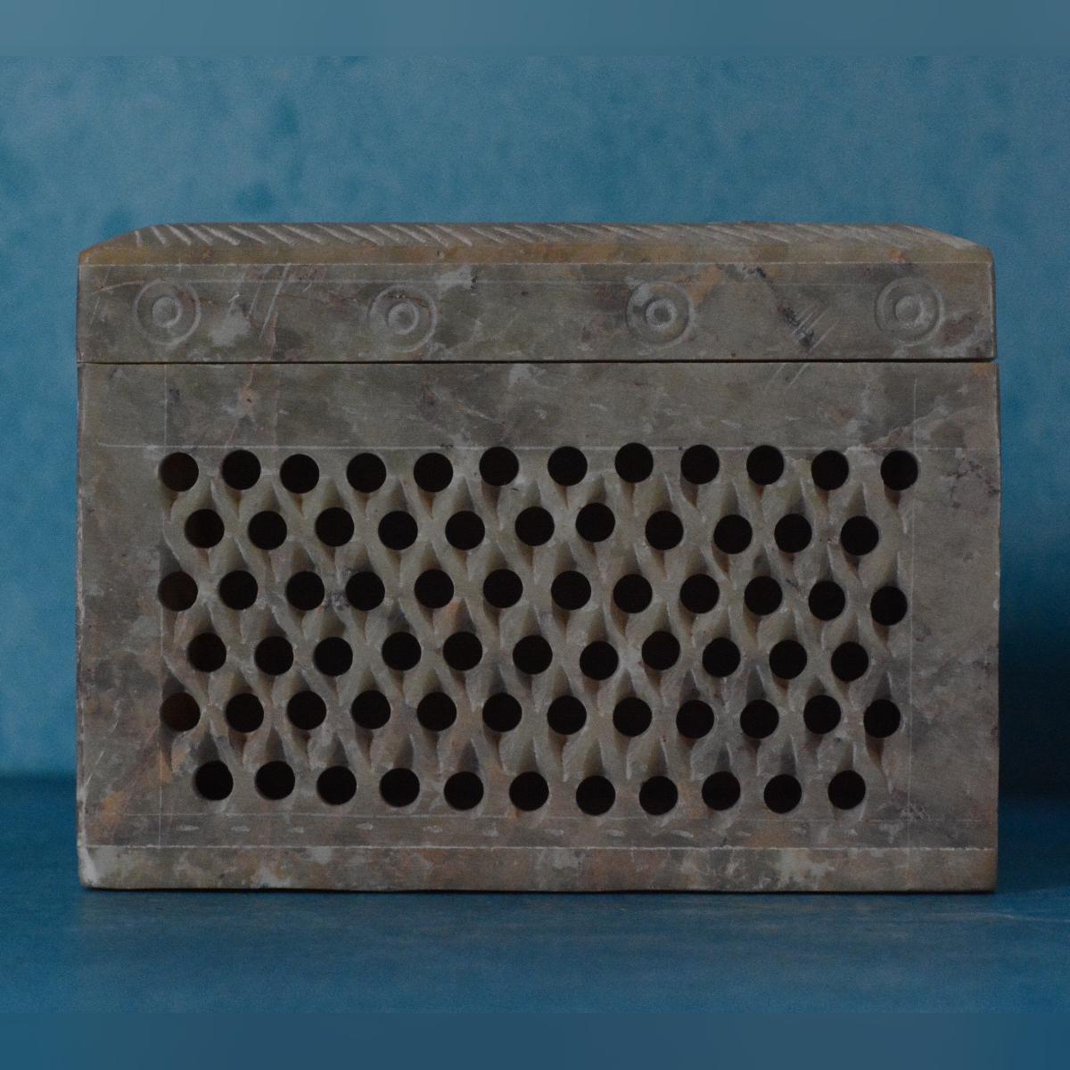 Agra Marble Carved Square Jewellery Box