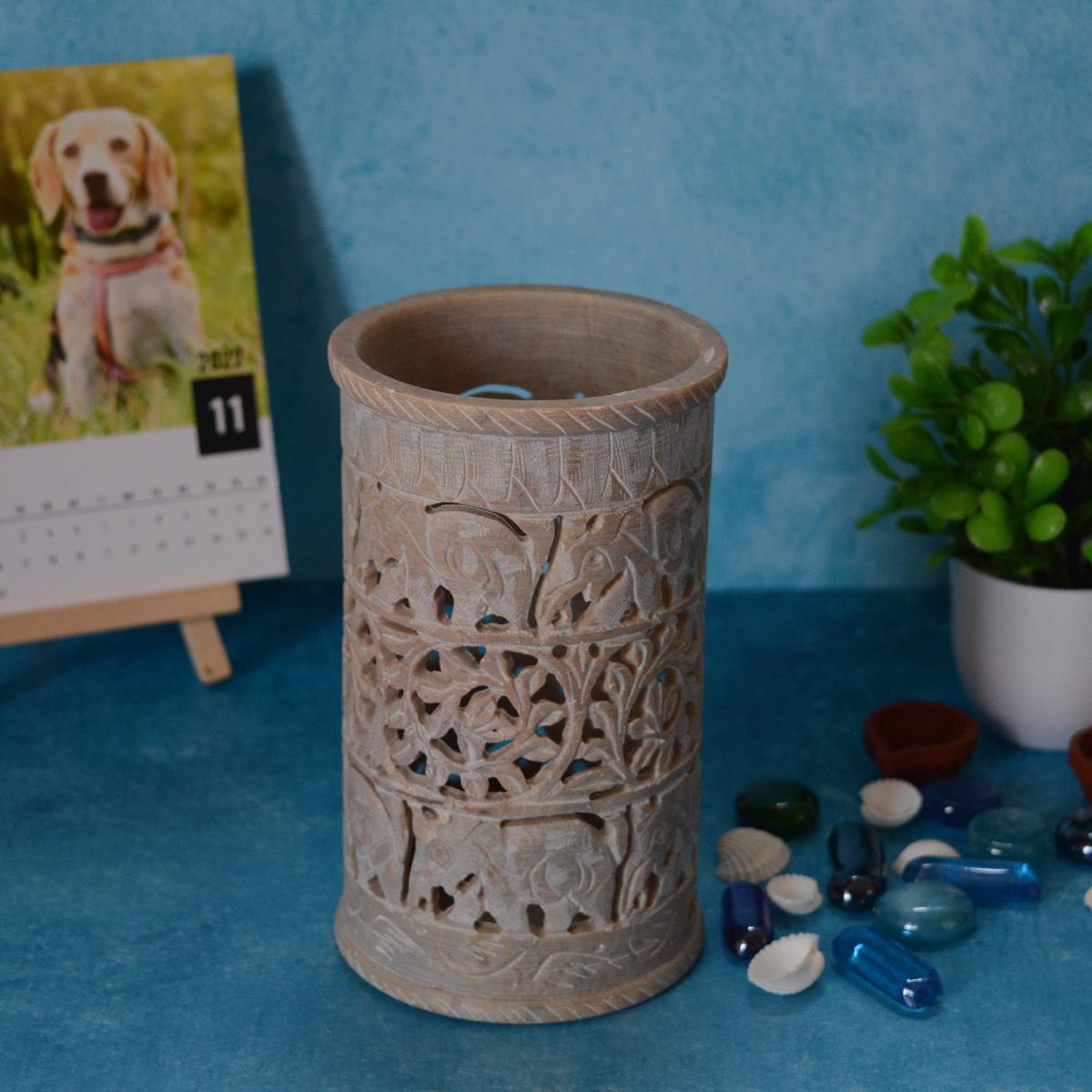 Agra Marble Carved Circular Lamp Shade