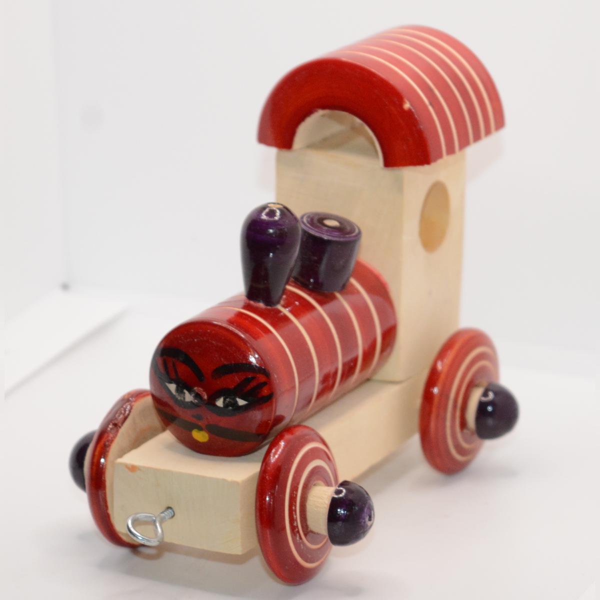 Channapatna Toy Wooden Train Engine Pull Along Toy For Kids