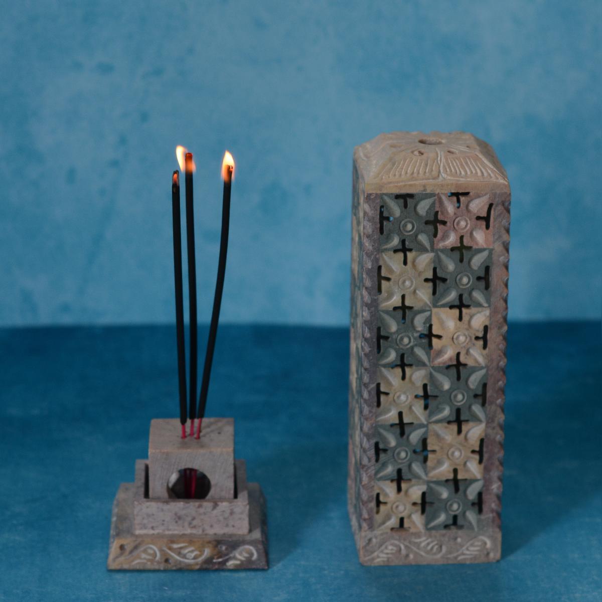 Agra Marble Carved Square Incense Holder