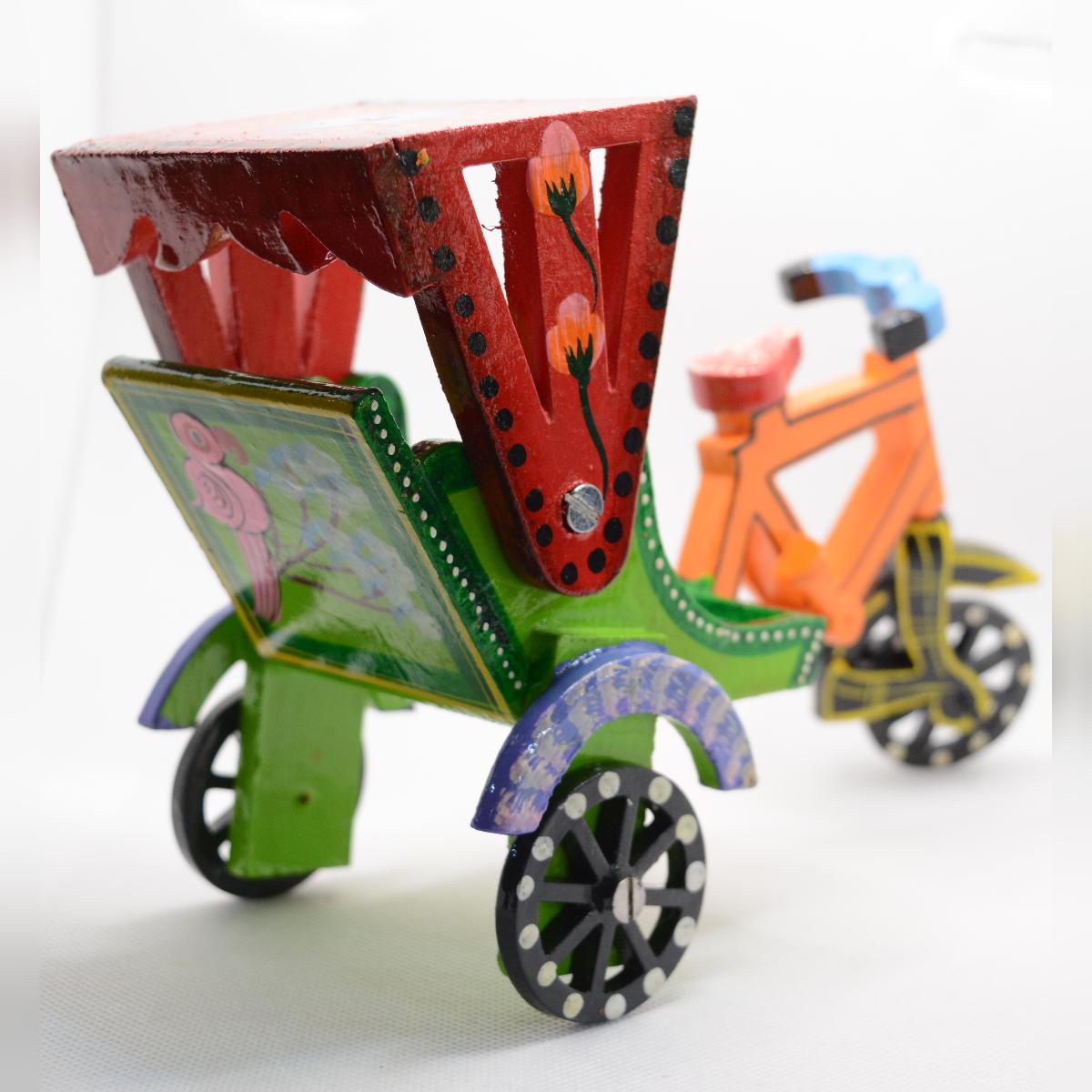 Channapatna Toy Wooden Cycle Rickshaw Pull Along Toy For Kids