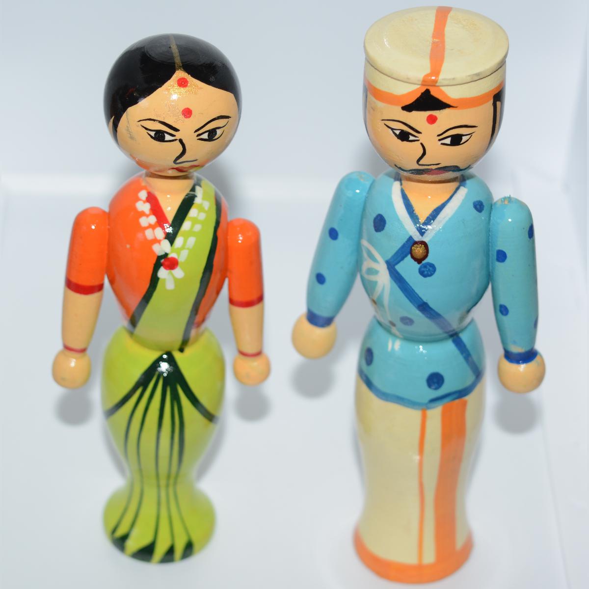 Channapatna Toys Indian Raja & Rani Wooden Dolls Non Toxic Colors –  Toysbazaar